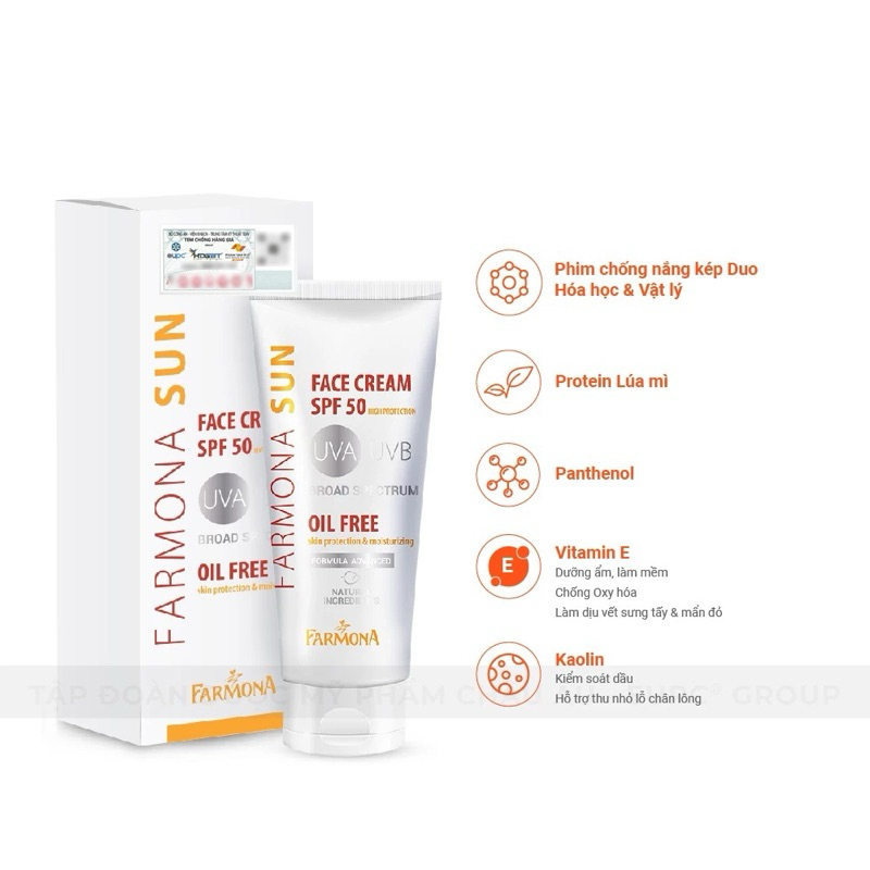Kem Chống Nắng Farmona Sun Face Cream Oil Free Spf50 Cho Da Dầu Mụn 50ml, Không Chứa Dầu Cho Da Mặt spf 50- Dr Thêm