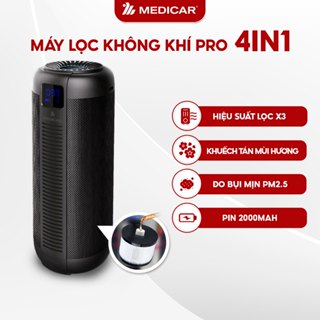 Máy lọc không khí ô tô kết hợp tinh dầu Medicar Pro V2 đa năng 4in1, màng lọc Hepa 13 diệt khuẩn UVC