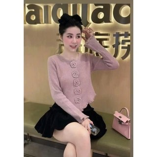 Áo Tay Dài có cúc thêu nơ, áo khoác cardigan Dài Cổ Tròn Màu Sắc Đơn Giản Cho Nữ Ant Girl_B1V7S