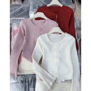 Áo Tay Dài có cúc thêu nơ, áo khoác cardigan Dài Cổ Tròn Màu Sắc Đơn Giản Cho Nữ Ant Girl_B1V7S