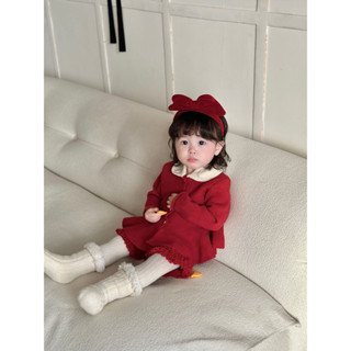 bộ đồ len bé gái, áo kèm quần cho bé gái, bộ đồ đỏ cho bé, set đồ mặc noel mặc tết bé gái