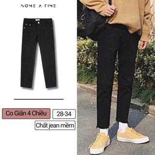 Quần Jean Nam Đen Ống Đứng Cho Học Sinh Đi Học, Đi Làm Dáng Slimfit Vải Co Giãn 4 Chiều Không Phai Màu