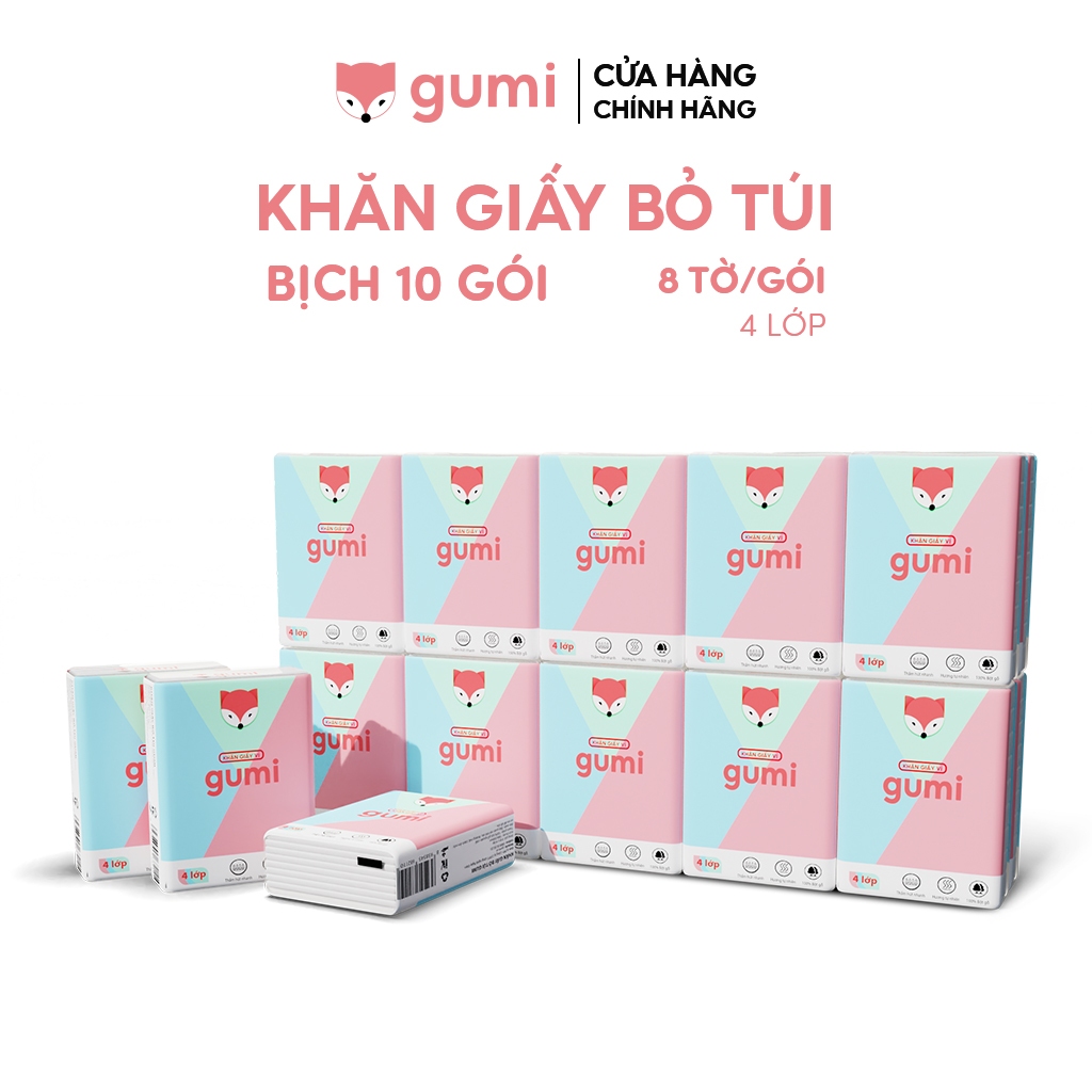 Khăn Giấy Bỏ Túi Gumi 4 Lớp 10 Gói Mềm Dai Và An Toàn
