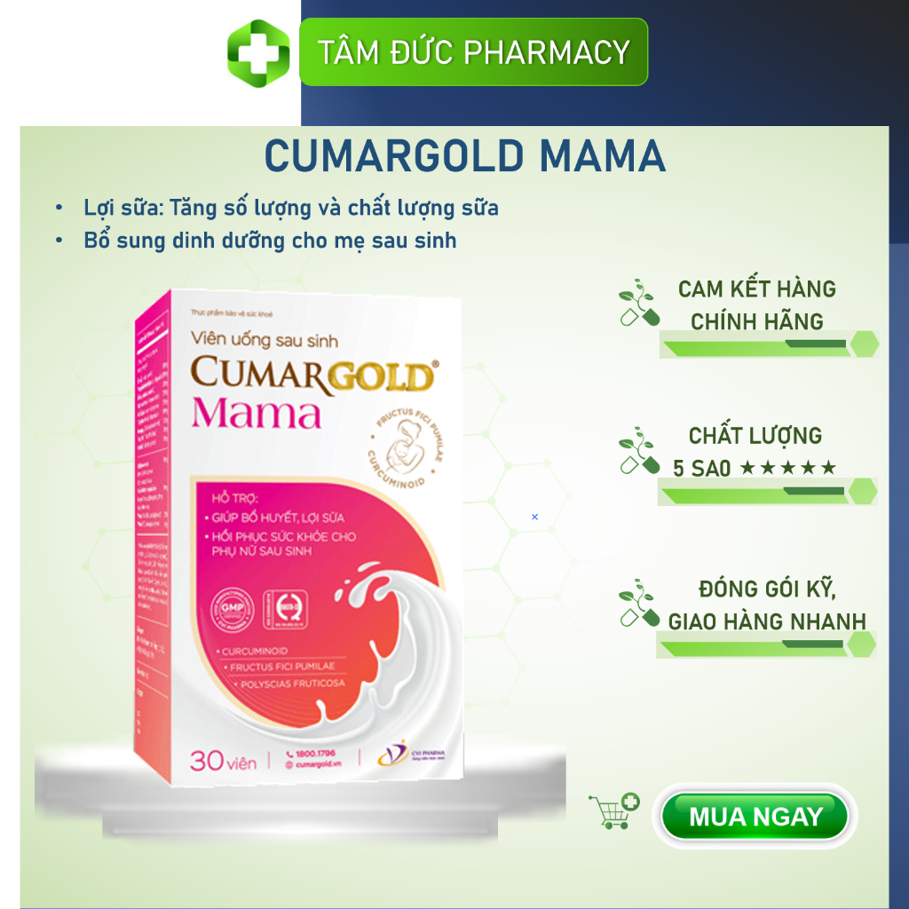 Viên Uống Lợi Sữa CumarGold Mama (Hộp 30 viên) cho phụ nữ sau sinh (Cumagold mama)