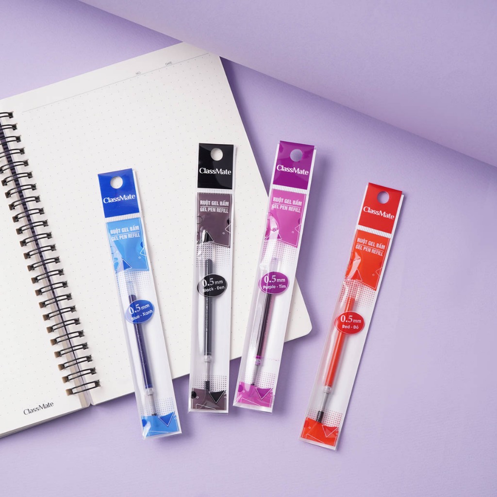 Ngòi Bút Gel Bấm, Ruột Bút Bi Gel CLASSMATE 0.5mm Mực Xanh Đen Đỏ Tím Nét Trơn Và Nhanh Khô CL-GR103