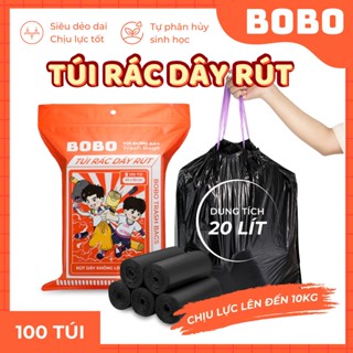 Túi rác BoBo túi đựng rác có dây rút tự phân huỷ bịch 5 cuộn 100 túi size 50x55cm túi bịch đựng rác có quai