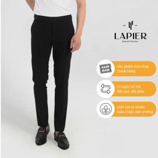 Quần Âu Nam Side Tab Cao Cấp LAPIER Màu Đen Trơn Co Giãn 4 Chiều QA001