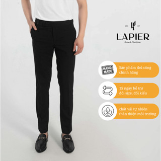  Quần Âu Nam Side Tab Cao Cấp LAPIER Kẻ Sọc Đen Co Giãn 4 Chiều QA003 