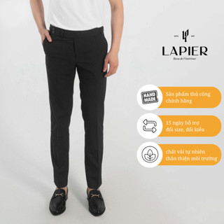 Quần Âu Nam Side Tab Cao Cấp LAPIER Kẻ Sọc Ghi QA007