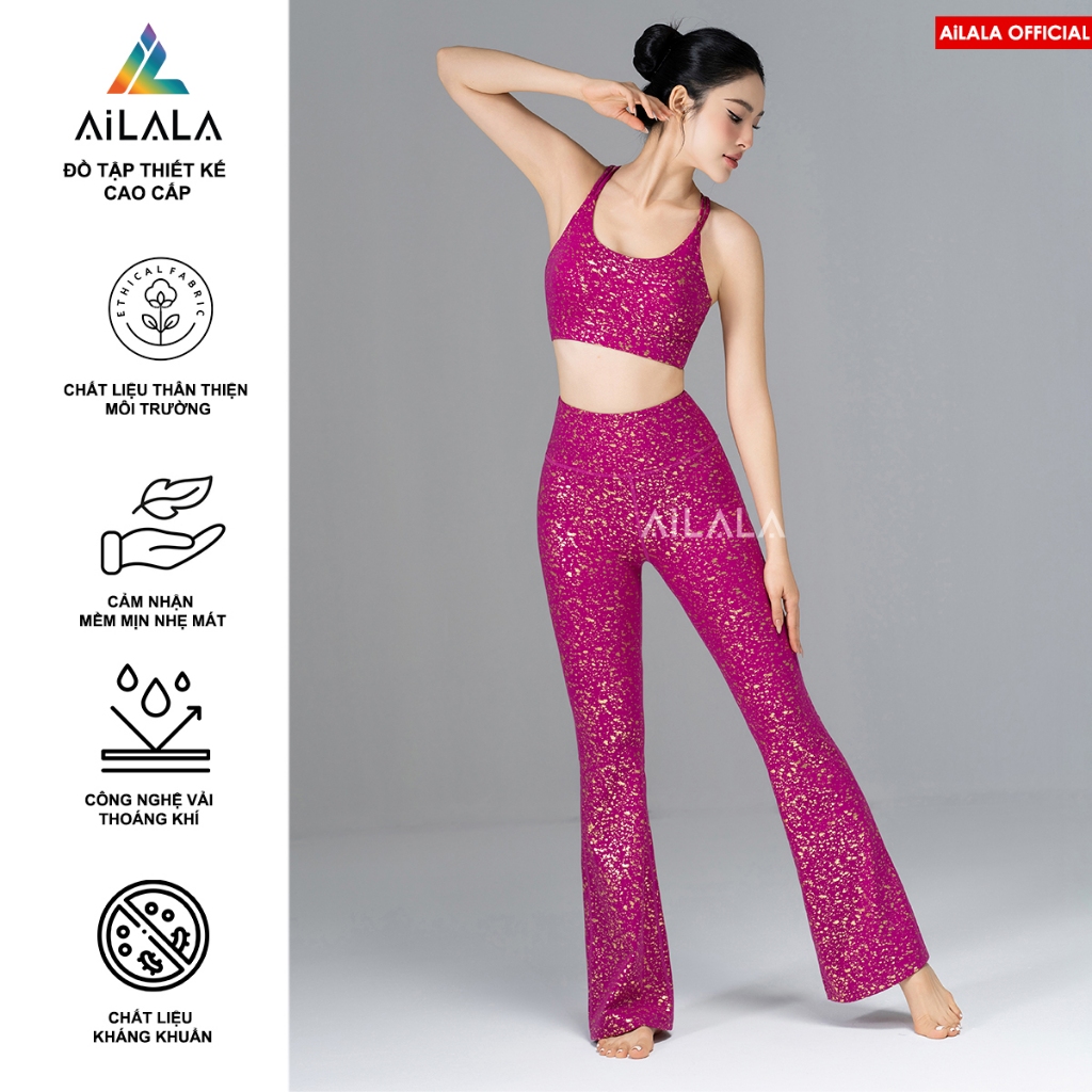 AiLALA® Set Đồ Tập Yoga Gym LUX68A, quần cạp cao ống loe, Airlift Fabric