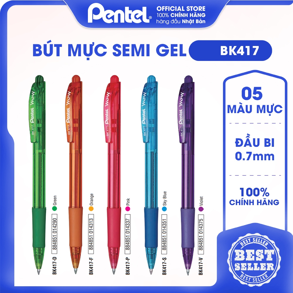 Bút bi bấm Pentel Nhật Bản | nét 0.7mm BK417