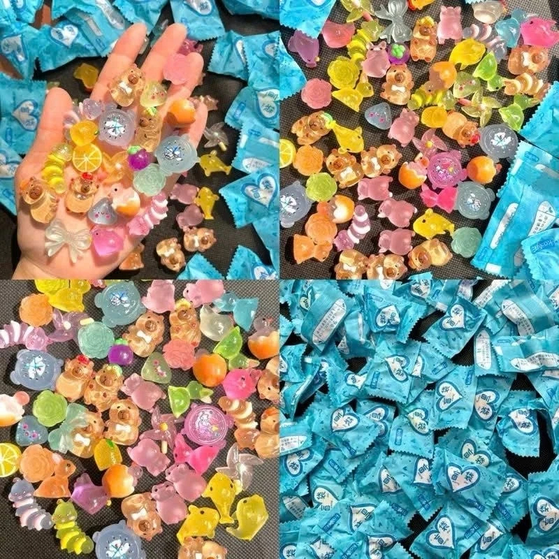 Set 100 Túi Mù Phát Sáng Tổng Hợp dạ quang 1-2.5cm, Túi hình các con vật, Labubu ,Trái Cây Charm