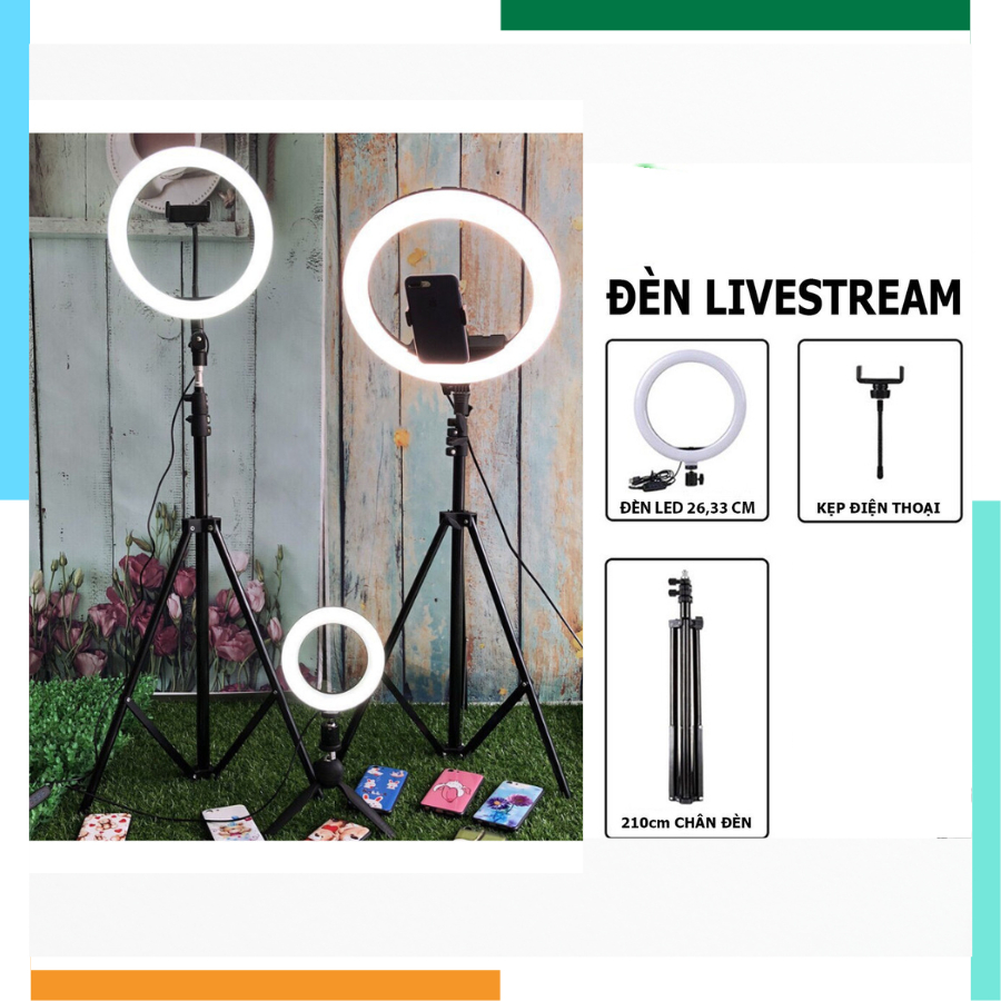 Đèn Livestream, Bán Hàng, Quay Video Size 26 30 36 45 54 cm Đi Kèm Chân Đỡ Đèn Bằng Sắt Dài 2m1