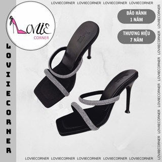 LOVIIECORNER  DÉP CAO GÓT NHỌN ĐÍNH ĐÁ - GUỐC MULE CAO GÓT NỮ 9 PHÂN 2 DÂY XOÀN D230924