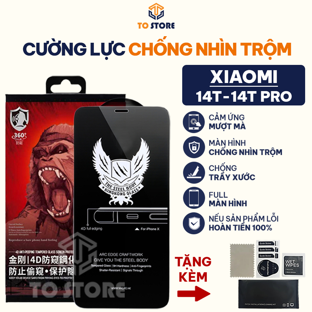 Kính cường lực Xiaomi 14T, 14T Pro chống nhìn trộm, full màn, phủ nano cảm ứng mượt | Cường lực chốn