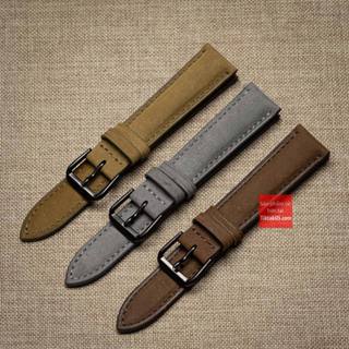 Dây đồng hồ khóa thép đen da lộn Nubuck ,Dây Da Đồng Hồ Nam, Size từ 18 đến 22mm - tặng cây tháo dây