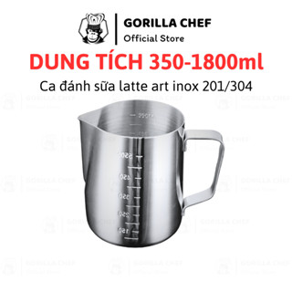 Ca đánh sữa latte art inox 304 Gorilla Chef có chia vạch 2 mặt, dung tích chuẩn không làm tròn