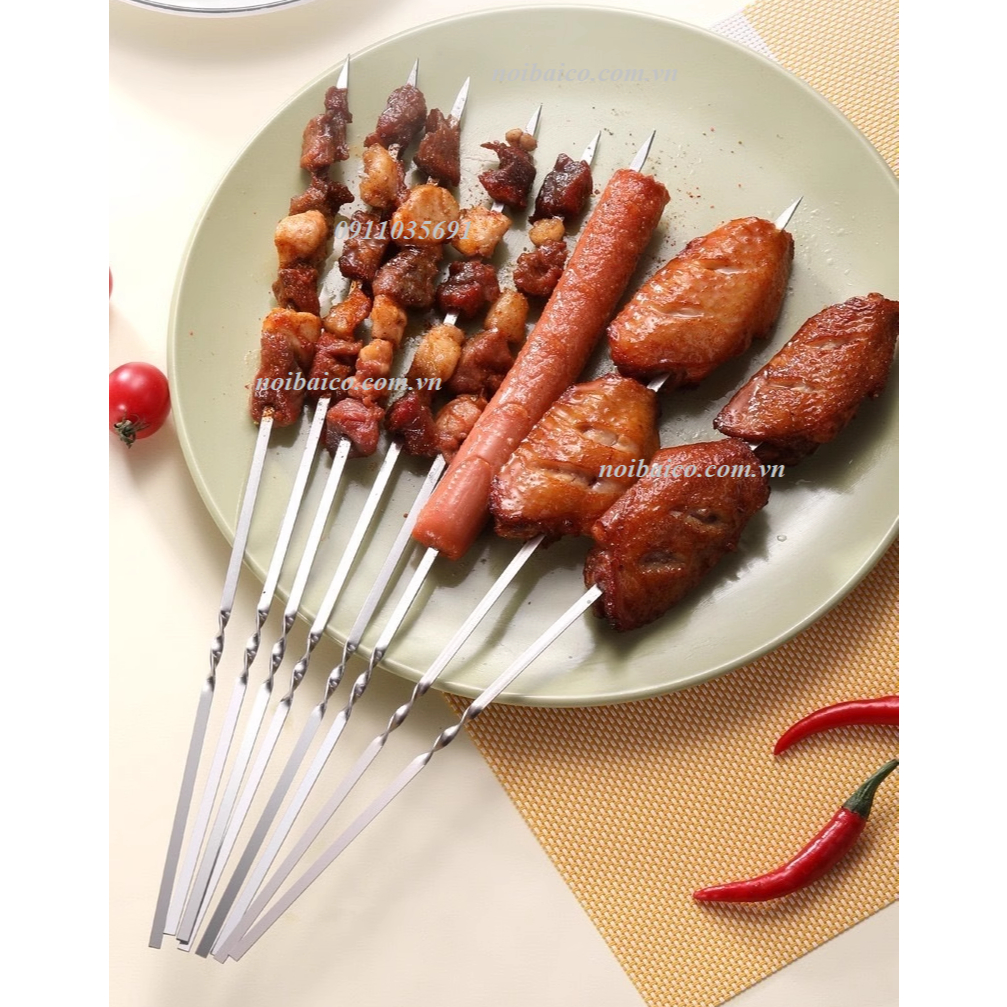 [INOX 304] Xiên dẹt, Xiên nướng thịt cao cấp Inox 304 dài 35cm