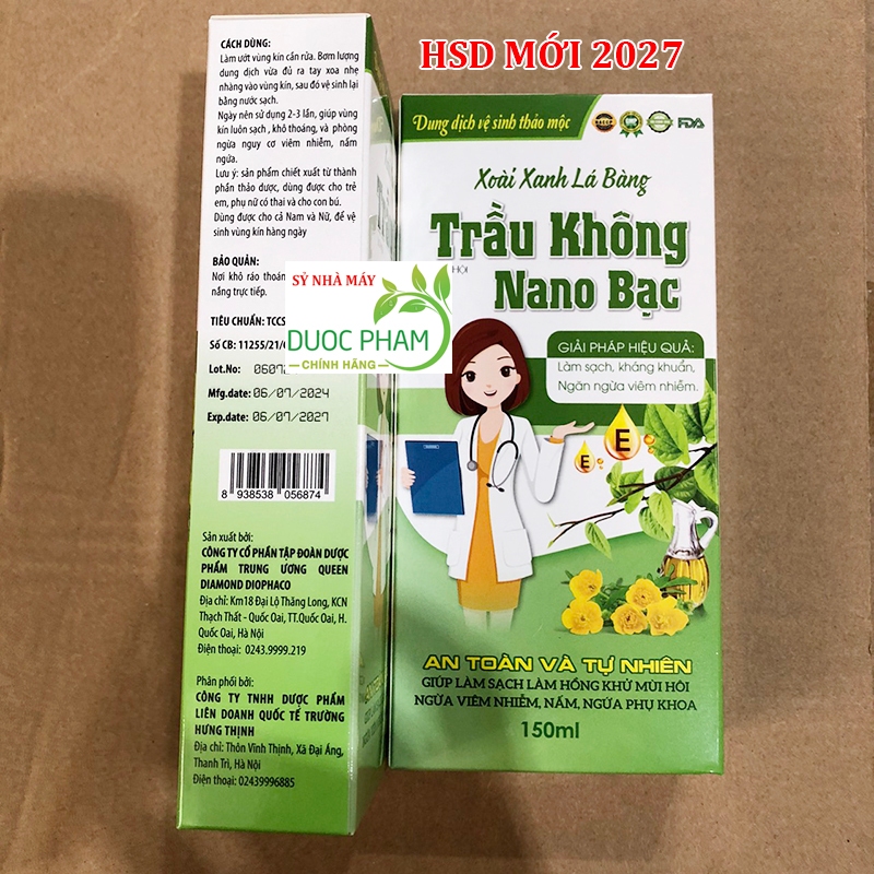Dung dịch vệ sinh trầu không nano bạc Xoài Xanh Lá Bàng 100% thảo dược tự nhiên
