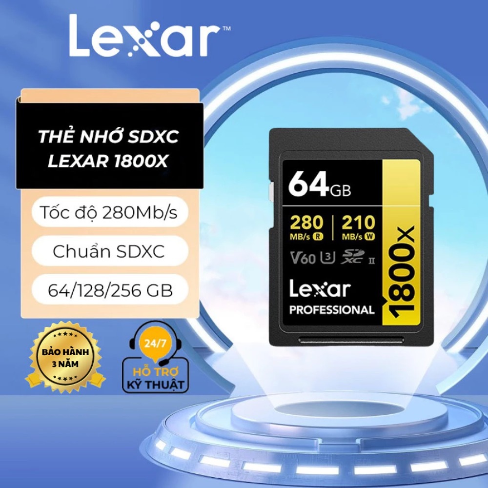 Thẻ nhớ SD Lexar Professional 1800x UHS-II V60 280/210 MB/s (64GB/128GB/256GB) - Hàng chính hãng