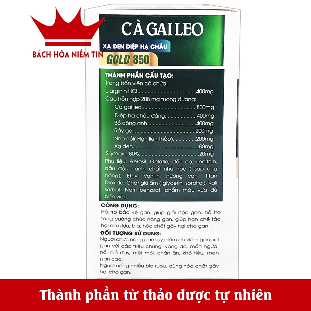 Viên uống mát gan CÀ GAI LEO XẠ ĐEN DIỆP HẠ CHÂU GOLD 850 - Giải độc gan an toàn hiệu quả