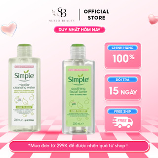 Nước Tẩy Trang + Nước Hoa Hồng Simple Da Dịu Nhẹ Soothing Facial Toner 200ml