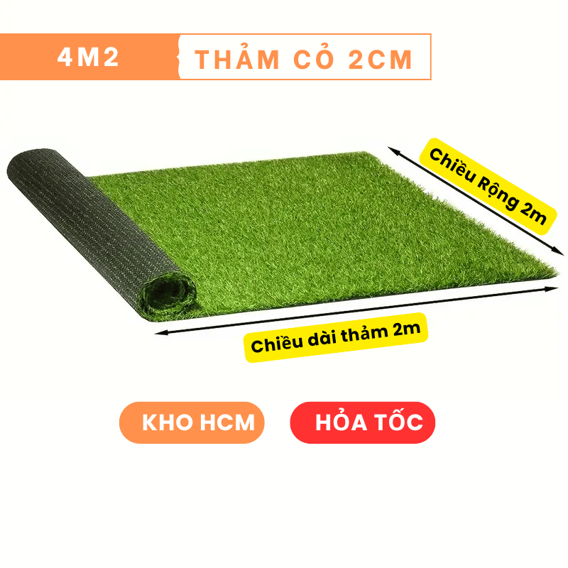 Cuộn cỏ nhân tạo 4m2 (2mx2m) chiều cao sợi 20mm, đế 2 lớp, trải sân vườn, sàn nhà, trang trí nhà