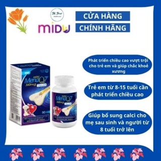 Phát triển chiều cao, bổ sung canxi MIDU MENAQ7 360mcg, canxi hữu cơ, lọ 90 viên