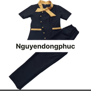 Đồng phục spa màu đen viền vàng