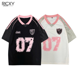 Áo Thun RICXY RAPLAN07 phối sọc from rộng unisex - Top Cổ Tim Nam Nữ Menswear