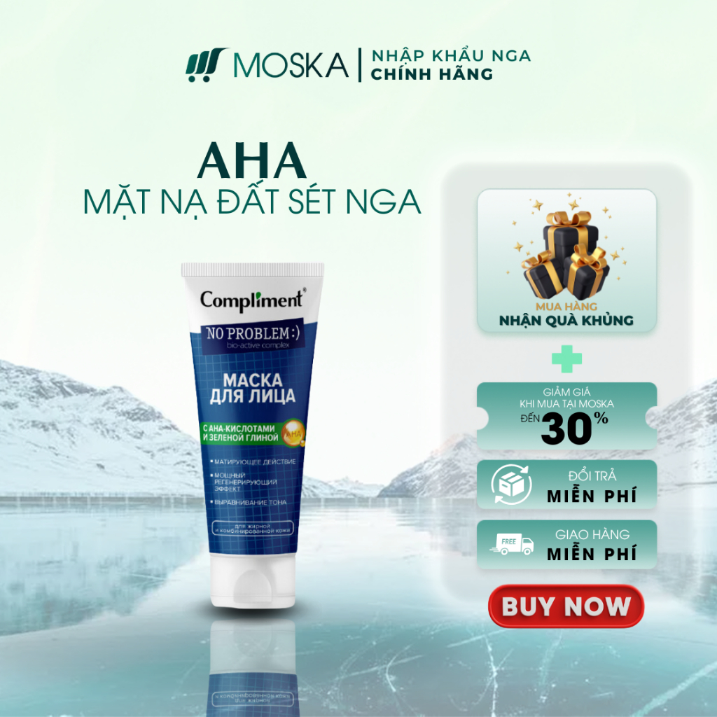 Mặt nạ AHA Nga đất sét xanh Compliment giảm mụn, se khít chân lông 80ml (VẠCH XANH LÁ)