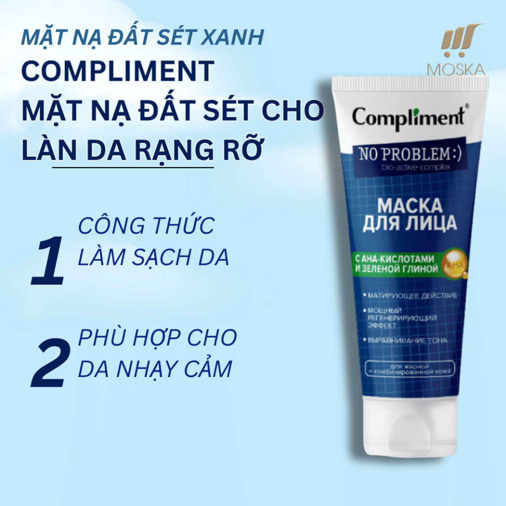 Mặt nạ AHA Nga đất sét xanh Compliment giảm mụn, se khít chân lông 80ml (VẠCH XANH LÁ)