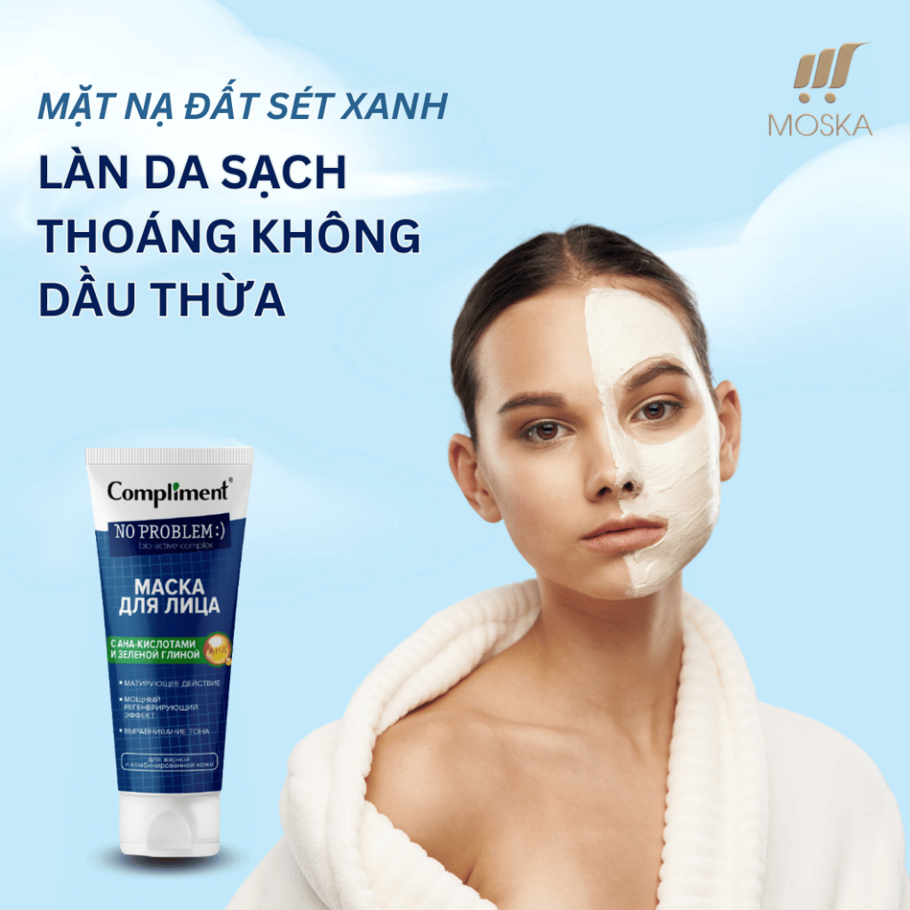 Mặt nạ AHA Nga đất sét xanh Compliment giảm mụn, se khít chân lông 80ml (VẠCH XANH LÁ)