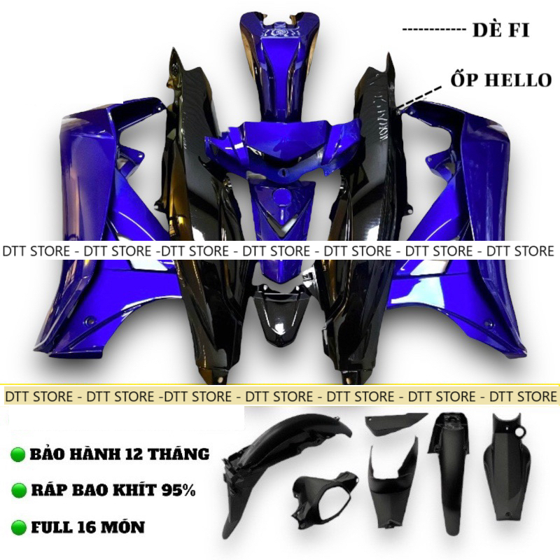 Dàn áo Sirius Xanh GP Ốp Sihello Dè Fi -  Full 16 món nhựa đen nhám( Xem mô tả)