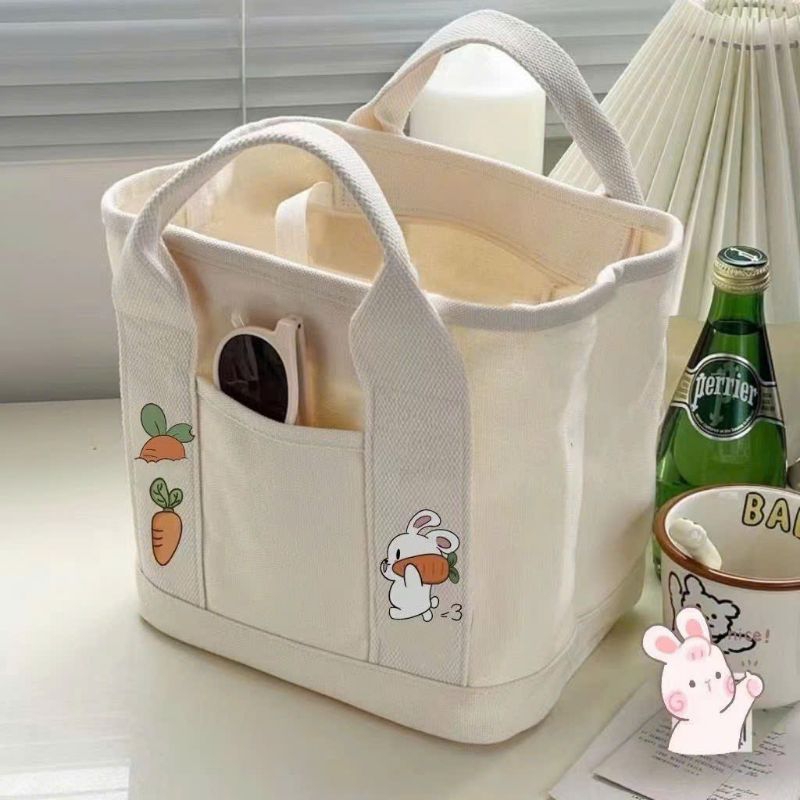 Túi xách bỉm sữa cho mẹ và bé vải canvas hoạ tiết thỏ, túi xách nữ thời trang