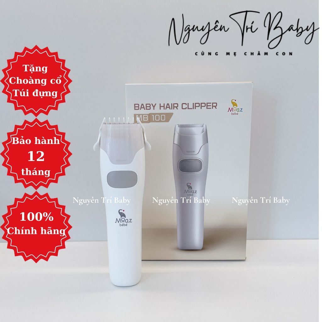 Tông đơ cắt tóc cho bé Moaz bebe MB100 có chức năng hút tóc, chống nước, bảo hành chính hãng 12 tháng