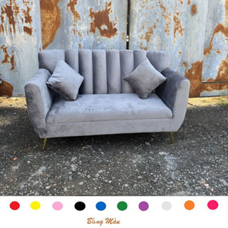 Bộ Băng Ghế Sofa Dài 2m Kèm Đôn Gối Và Bàn Màu Nhung Xám Sang Trọng