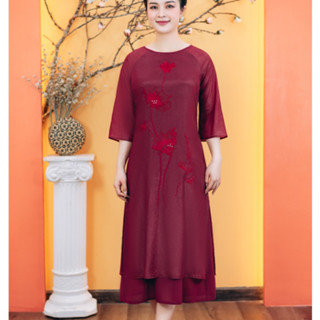Áo dài cách tân - Cổ tròn kết hoa tay lỡ - Màu Đỏ - TTV Store thời trang nữ TTV1763