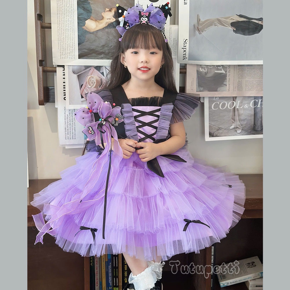 Đầm váy dự tiệc hóa trang Kuromi cho bé gái Tutupetti thiết kế ren bồng yêu kiều