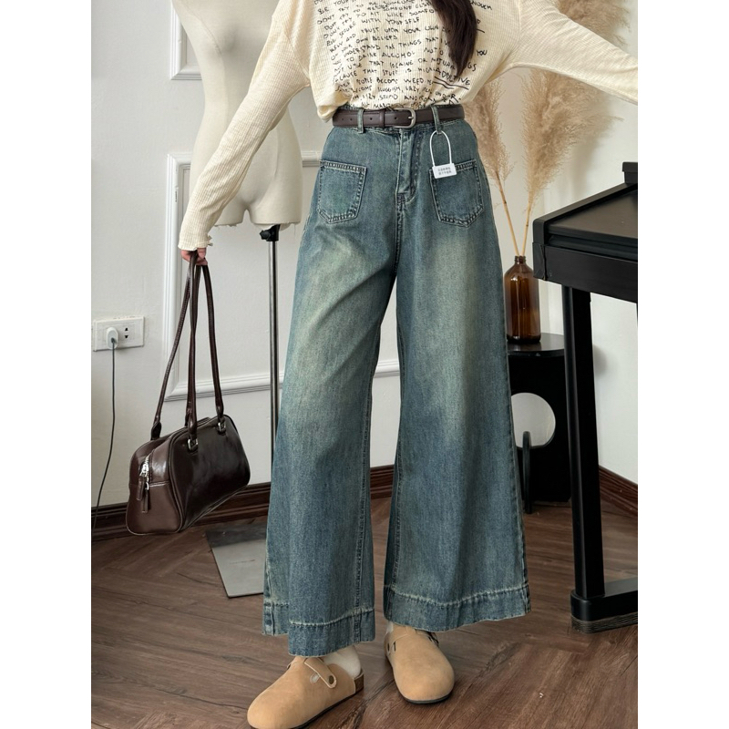 Quần jeans ống rộng form lửng 2 túi trước LAMEI03