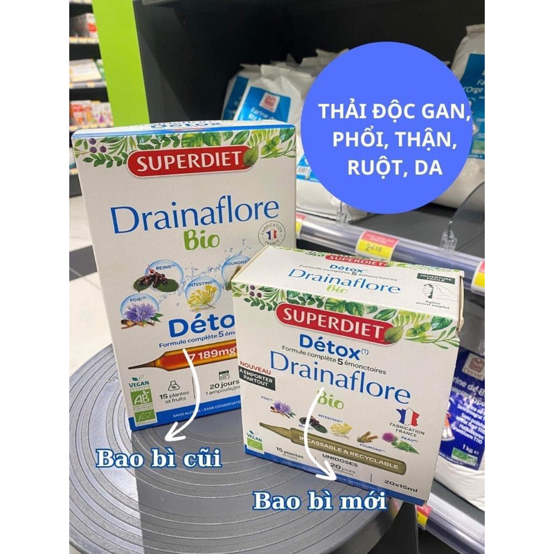 Thải Độc Detox 5in1 Da Gan Thận Ruột Phổi SUPERDIET 20 Ống (mua 2 tặng 1 cốc)