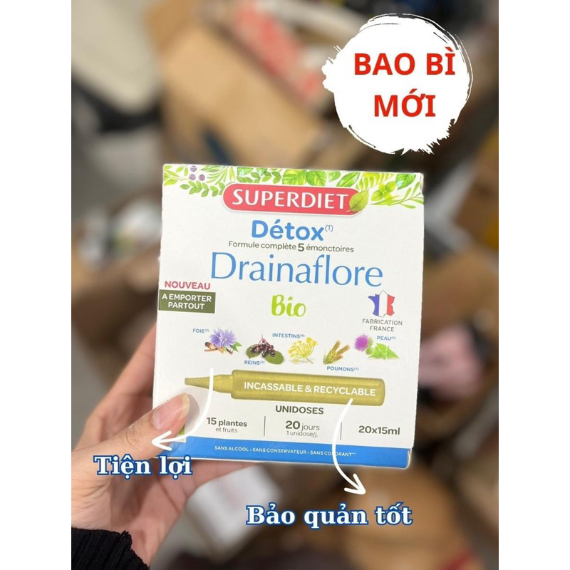 Thải Độc Detox 5in1 Da Gan Thận Ruột Phổi SUPERDIET 20 Ống (mua 2 tặng 1 cốc)