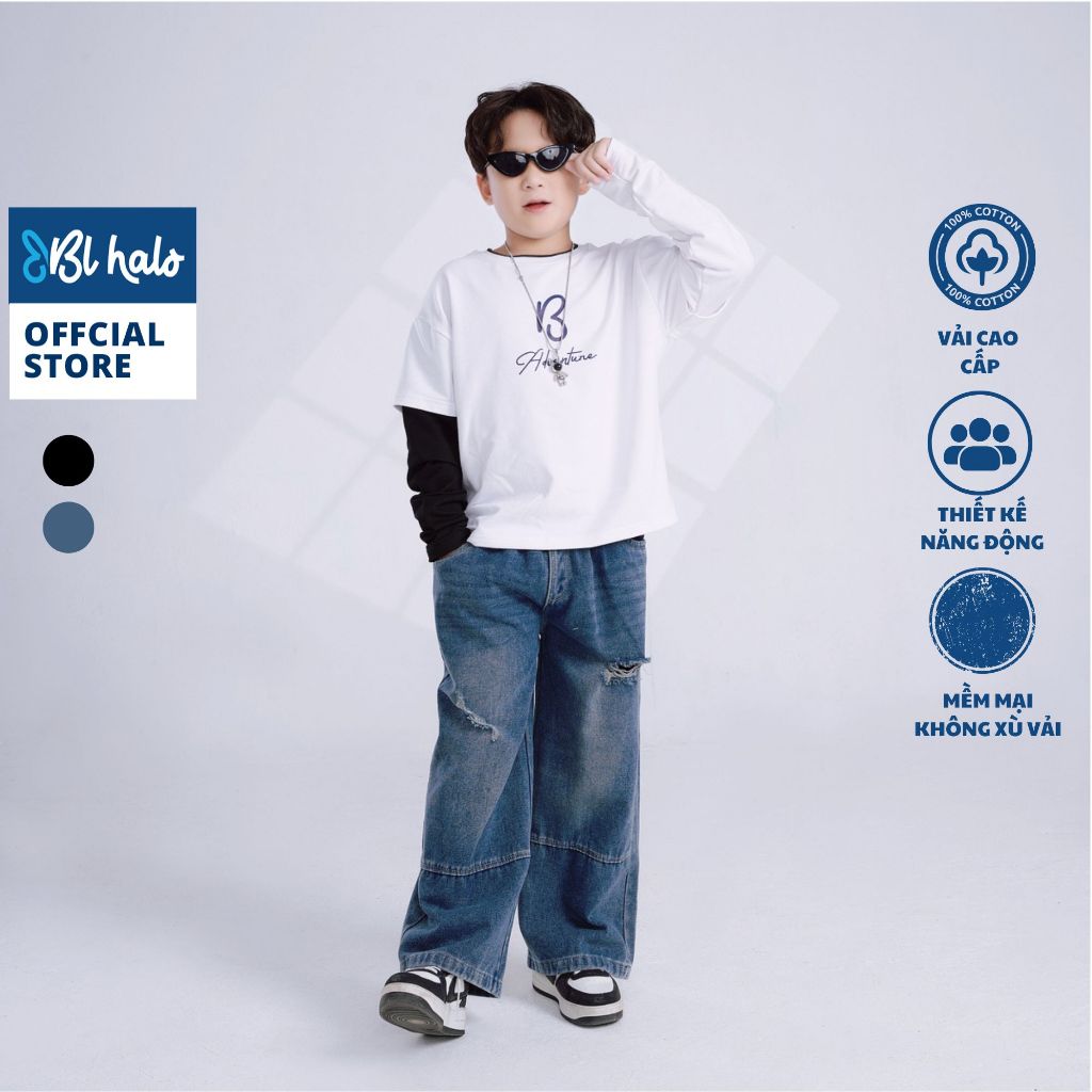 Bộ Dài Tay Bé Trai 2-9 Tuổi (8-38Kg) BL HALO Bộ Thu Đông Bé Trai Áo Thun Dài Tay Quần Jean Phong Cách Cá Tính QDB11APD12