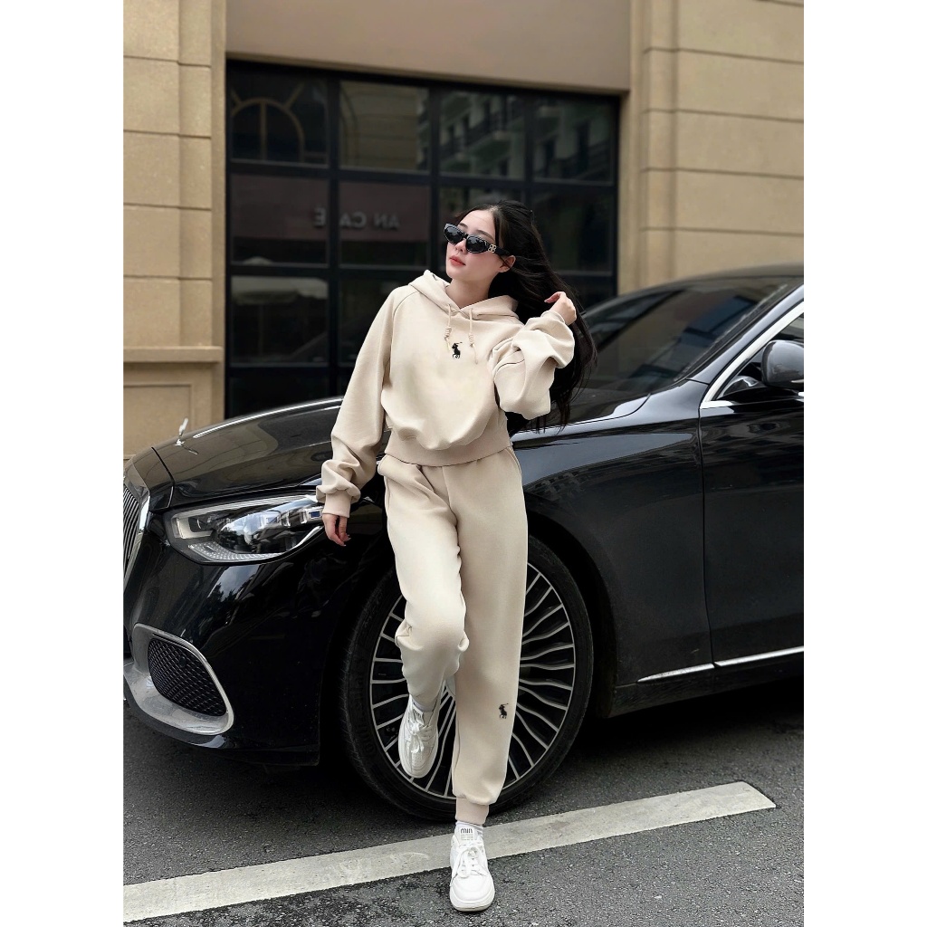 Bộ nỉ nữ có mũ chất vải nỉ bông 2 lớp cao cấp, Set đồ nữ trơn áo hoodie và quần trẻ trung CS045 | BigBuy360 - bigbuy360.vn