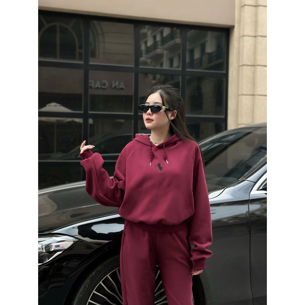 Bộ nỉ nữ có mũ chất vải nỉ bông 2 lớp cao cấp, Set đồ nữ trơn áo hoodie và quần trẻ trung CS045 | BigBuy360 - bigbuy360.vn