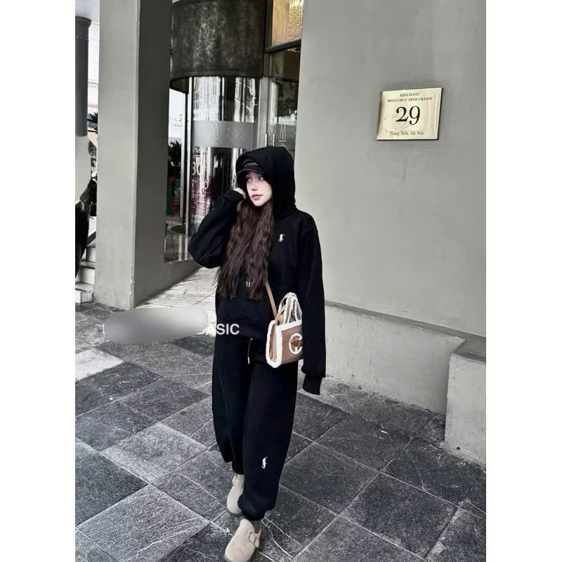 Bộ nỉ nữ có mũ chất vải nỉ bông 2 lớp cao cấp, Set đồ nữ trơn áo hoodie và quần trẻ trung CS045 | BigBuy360 - bigbuy360.vn