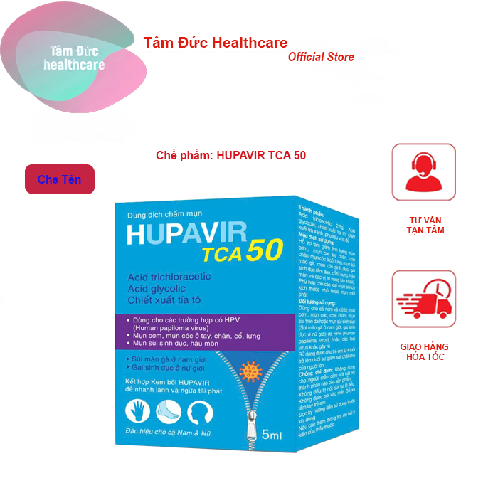 Dung Dịch Chấm Sùi Mào Gà HUPAVIR TCA 80 -  HUPAVIR TCA 50 Hỗ Trợ Giảm Mụn Cơm, Mụn Cóc Cho Nam Nữ- Lọ 10ml