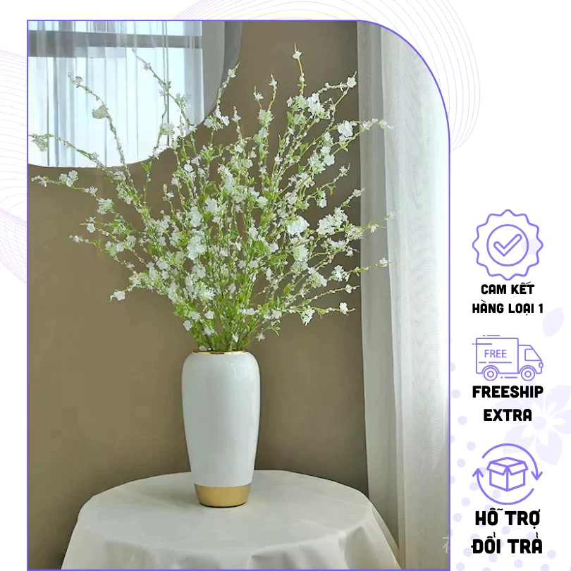  Cành hoa tuyết mai giả cao cấp kích thước 120cm cắm lọ hoa để bàn trang trí phòng khách decor nhà cửa. 