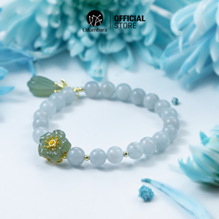 Vòng tay nữ ngọc lam hải aquamarine hoa mộc lan bình an may mắn phong thủy Udumbara quà tặng