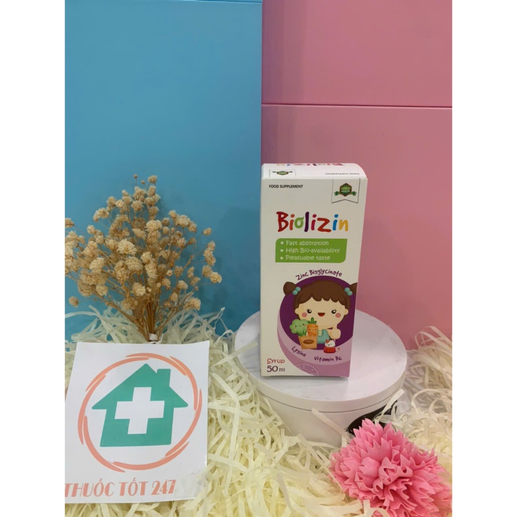 Kẽm cho bé, Kẽm hữu cơ Biolizin 50ml dạng siro vị đào, bổ sung Lysine B6 Giúp Bé Ăn Ngon Tăng Đề Kháng, bổ sung kẽm